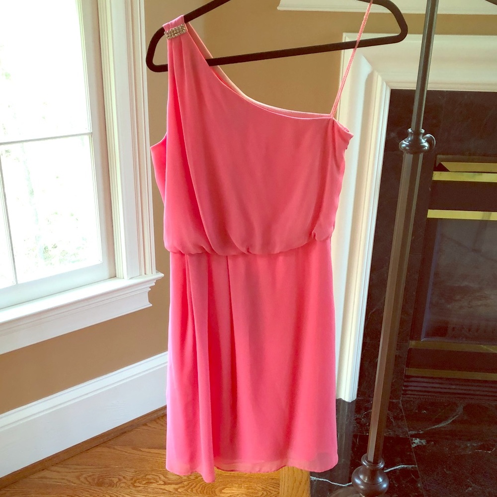 One shoulder coral chiffon dress